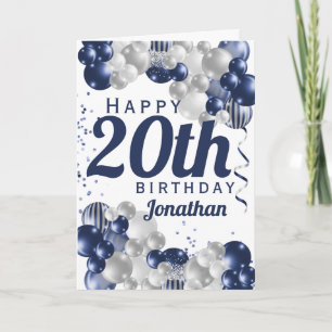 20th Birthday Navy Blue Balloons Card