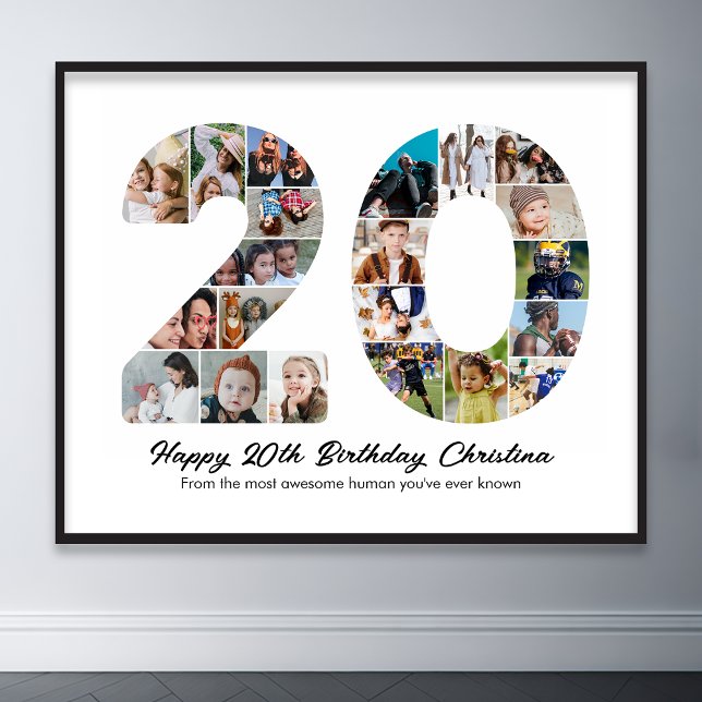 20th Birthday Number 10 Photo Collage Anniversary Poster (20th birthday number 20 photo collage)