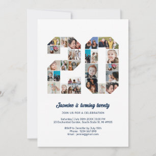 20th Birthday Number 20 Custom Photo Collage Invitation