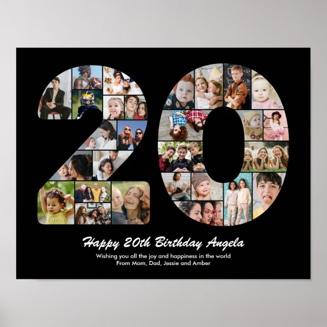 20th Birthday Number 20 Photo Collage Gift Poster (Front)