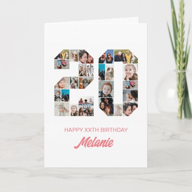 20th Birthday Number 20 Photo Collage Personalised Card (Front)
