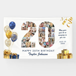 20th Birthday Number 20 Photo Collage White Gold Banner