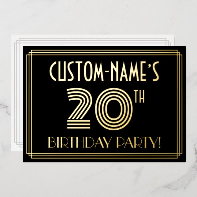 20th Birthday Party — Art Deco Style “20” + Name (Front/Back)