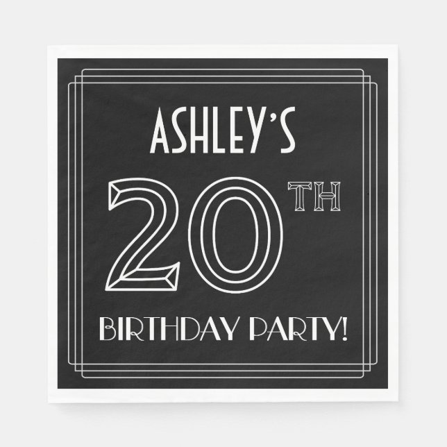 20th Birthday Party: Art Deco Style + Custom Name Napkin (Front)