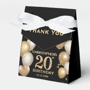 20th Birthday Party Black and Gold Balloons Favour Box