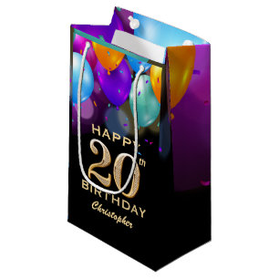 20th Birthday Party Black and Gold Balloons Small Gift Bag