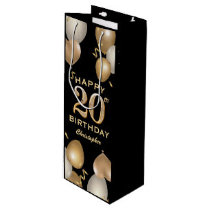 20th Birthday Party Black and Gold Balloons Wine Gift Bag