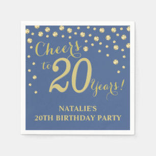 20th Birthday Party Blue and Gold Diamond Napkin