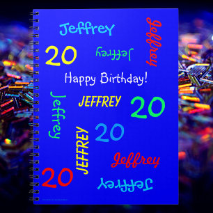 20th Birthday Party Blue Guest Book, Repeat Names Notebook