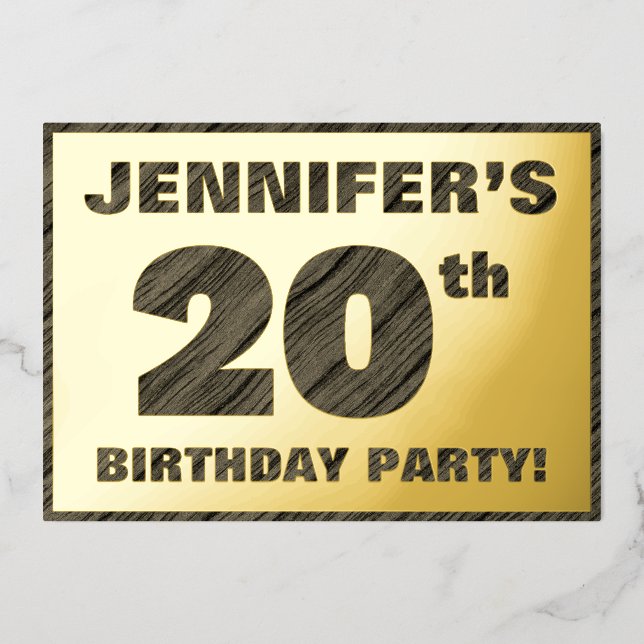 20th Birthday Party — Bold, Faux Wood Grain Text (Front)