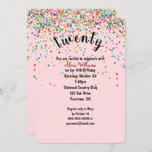 20th Birthday Party confetti Invitation