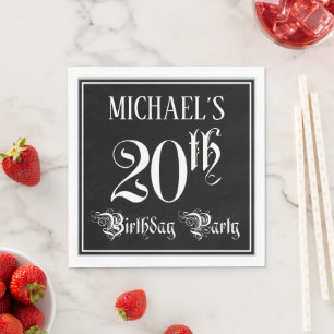 20th Birthday Party — Fancy Script + Custom Name Napkin