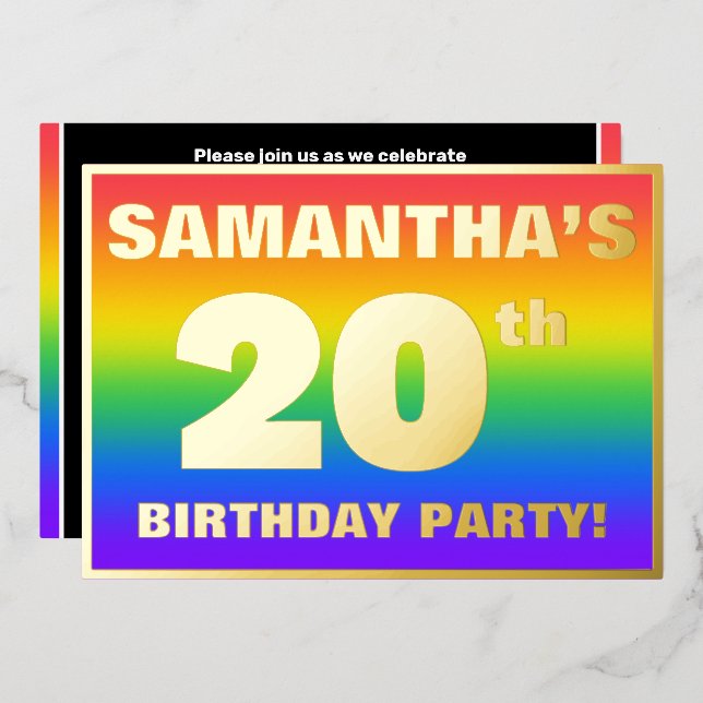 20th Birthday Party: Fun, Colourful Rainbow Patter (Front/Back)