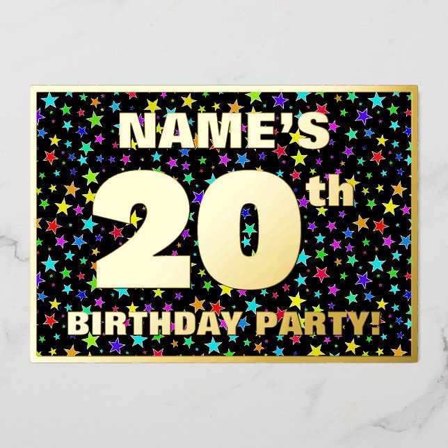 20th Birthday Party — Fun, Colourful Stars Pattern (Front)