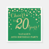 20th Birthday Party Green and Gold Diamond Napkin