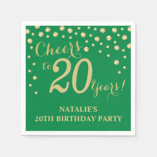 20th Birthday Party Green and Gold Diamond Napkin