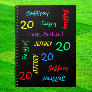 20th Birthday Party Guest Book, Name, Black Spiral Notebook