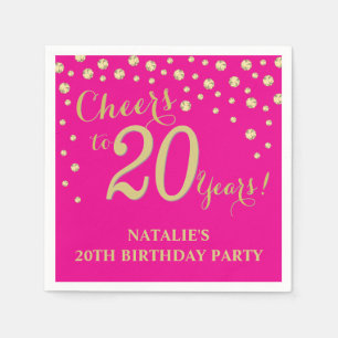 20th Birthday Party Hot Pink and Gold Diamond Napkin
