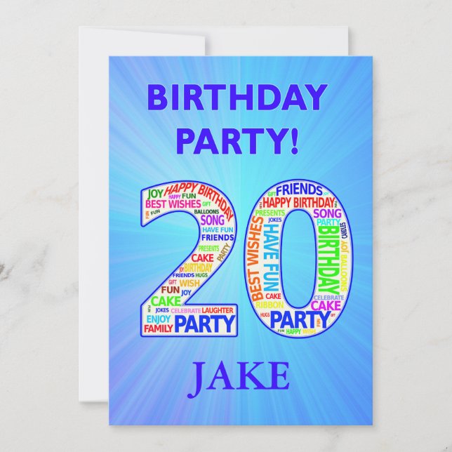 20th Birthday Party Invitation Add a Name (Front)