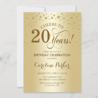 20th Birthday Party Invitation - Gold