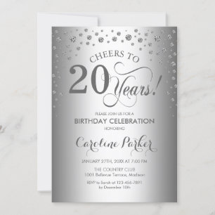 20th Birthday Party Invitation - Silver
