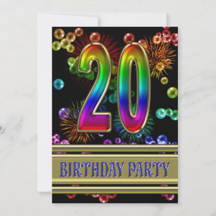 20th Birthday party Invitation with bubbles