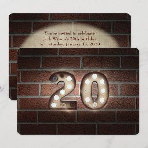 20th Birthday Party-marquee lights on brick Invitation