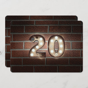 20th Birthday Party-marquee lights on brick Invitation