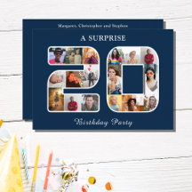 20th Birthday Party Photo Collage Blue White