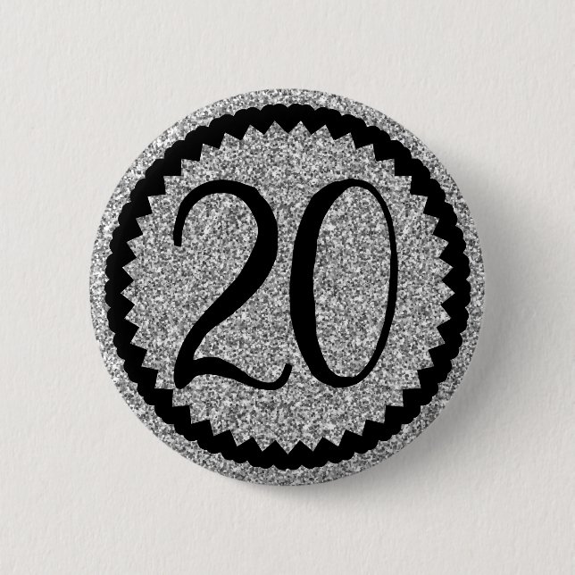 20th Birthday Party Silver Glitter Classic 6 Cm Round Badge (Front)