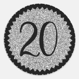 20th Birthday Party Silver Glitter Classic Round Sticker