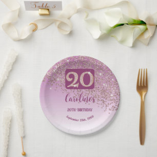 20th Birthday Party Sparkle Rose Gold Glitter Paper Plate