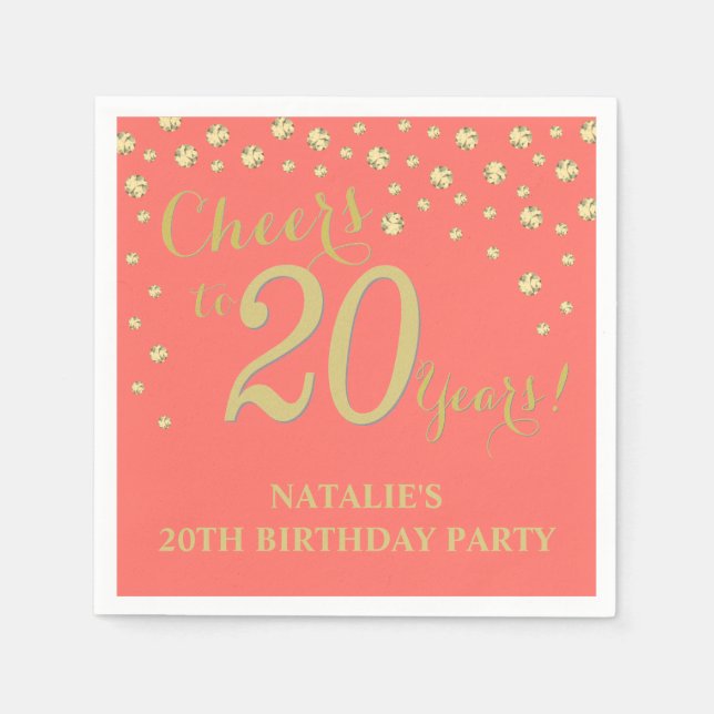 20th Birthday Party White and Coral Diamond Napkin (Front)