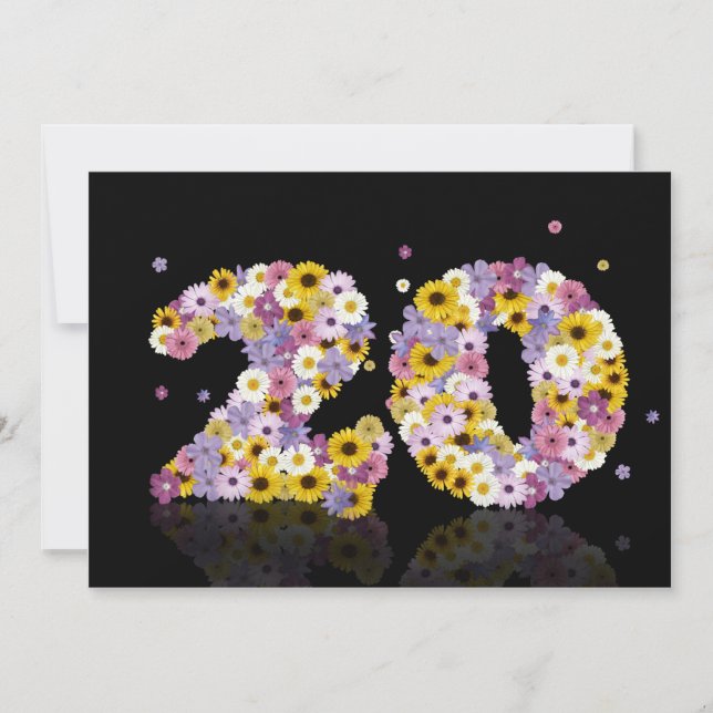 20th Birthday party, with flowered letters Invitation (Front)
