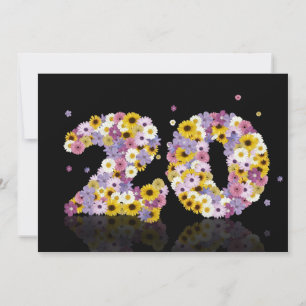 20th Birthday party, with flowered letters Invitation