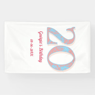 20TH BIRTHDAY PEACH BLUE BOLD RETRO NAME STYLISH BANNER