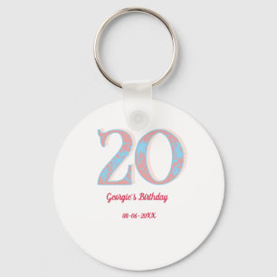 20TH BIRTHDAY PEACH BLUE BOLD RETRO NAME STYLISH KEY RING