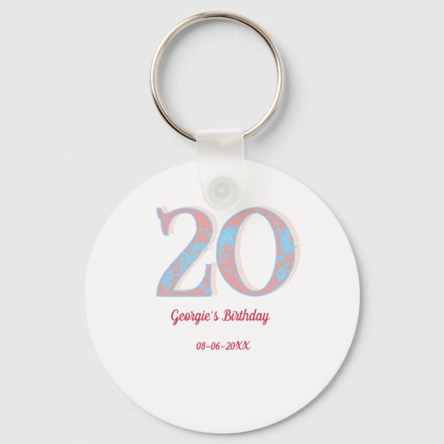 20TH BIRTHDAY PEACH BLUE BOLD RETRO NAME STYLISH KEY RING (Front)
