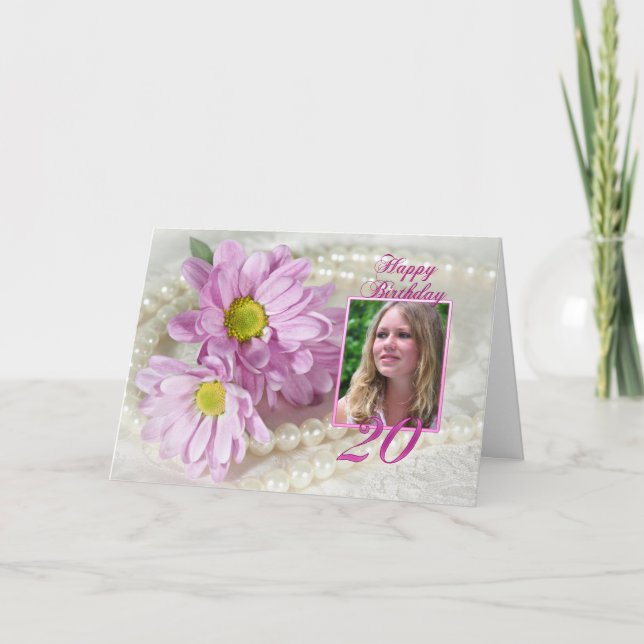20th birthday photo card with daisies (Front)
