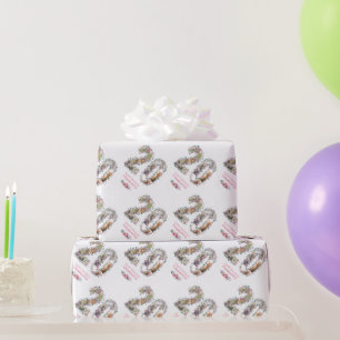 20th Birthday Photo Collage Girl Pink Flower White Wrapping Paper