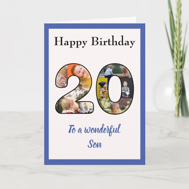 20th Birthday Photo Collage Son Unique Keepsake Card (Front)