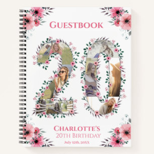 20th Birthday Photo Pink Flower White Guest Book