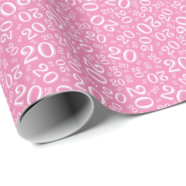 20th Birthday Pink/White Random Number Pattern 20 Wrapping Paper (Roll Corner)
