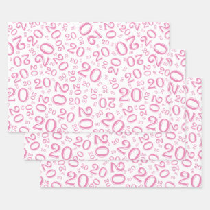 20th Birthday Pink/White Random Number Pattern 20 Wrapping Paper Sheet