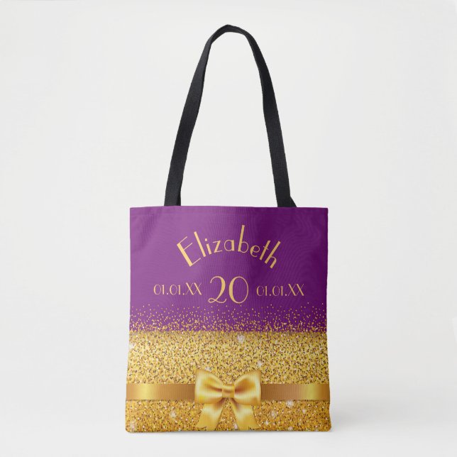 20th birthday purple gold sparkle mame tote bag (Front)
