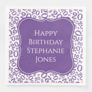 20th Birthday Purple/White Bracket Number Pattern Napkin