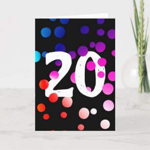 20th Birthday Rainbow Dots on Black Card