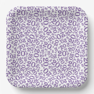20th Birthday Random Number Pattern Purple/White Paper Plate