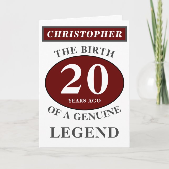 20th Birthday Red Genuine Legend Add Your Name Card (Front)