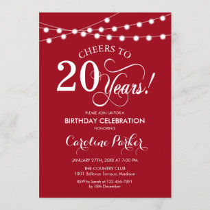 20th Birthday - Red White Invitation